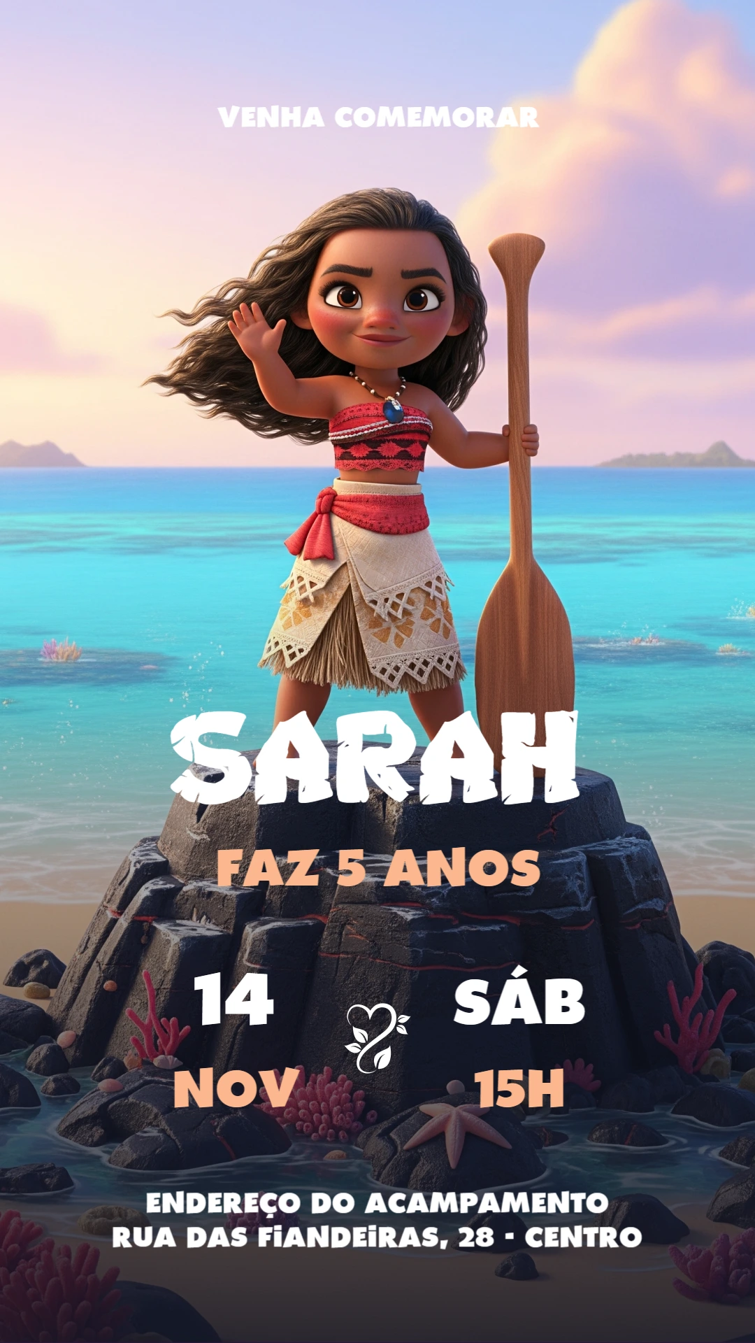Convite de Aniversário Moana Baby para Editar Online