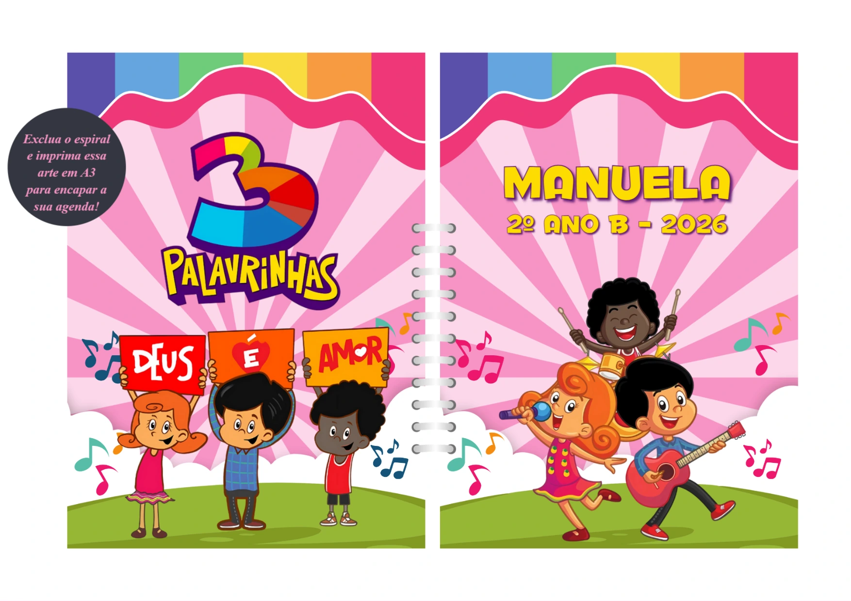 Capa de Agenda 3 Palavrinhas para Editar Online