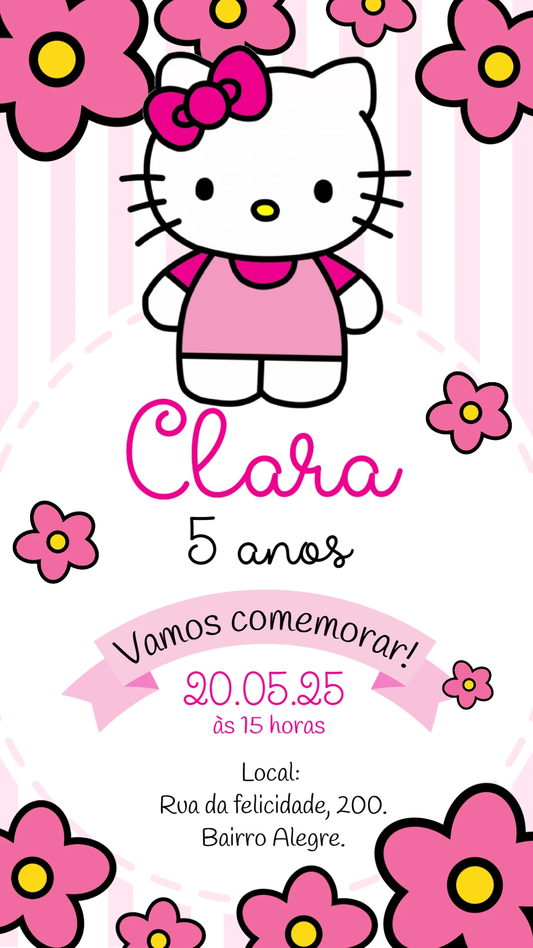Convite de Aniversário Hello Kitty para Editar Online