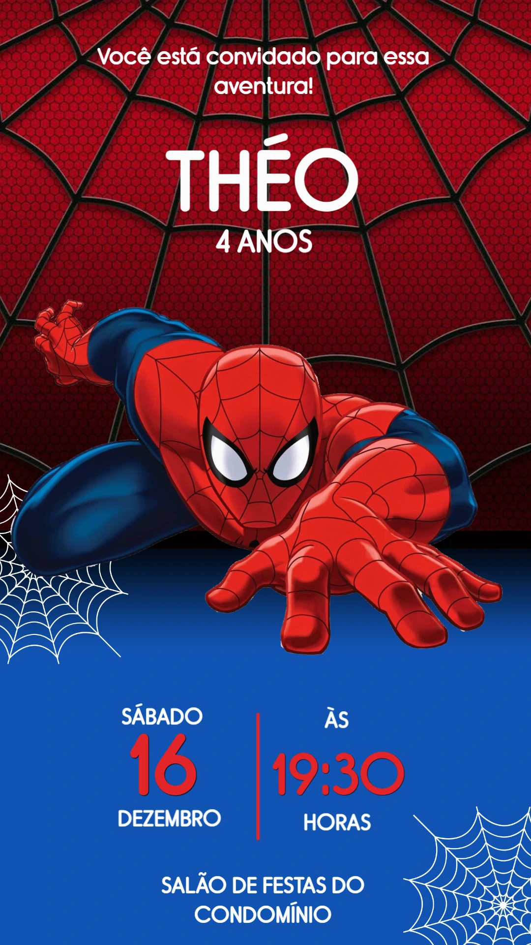 Convite de Aniversário Homem-Aranha Vermelho e Azul para Editar