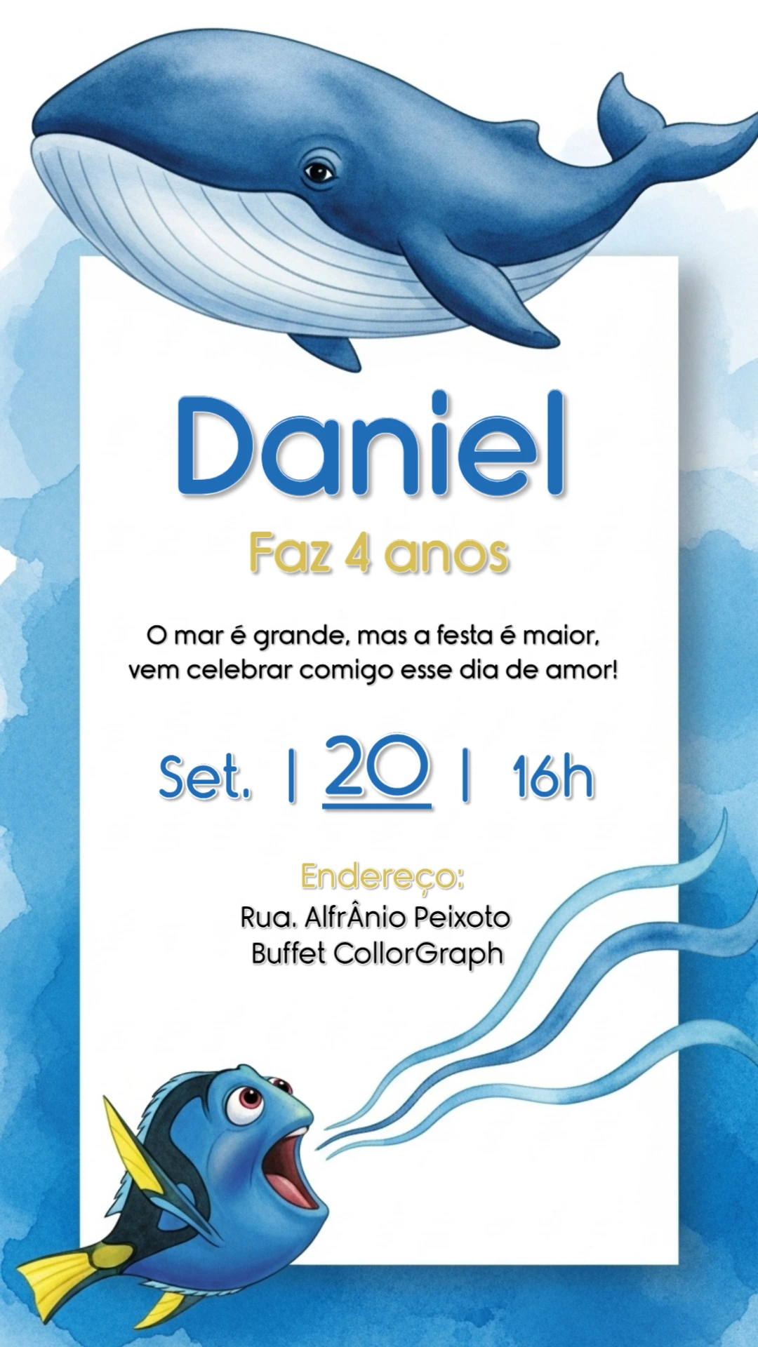 Convite Aniversário Procurando Dory para Editar Online