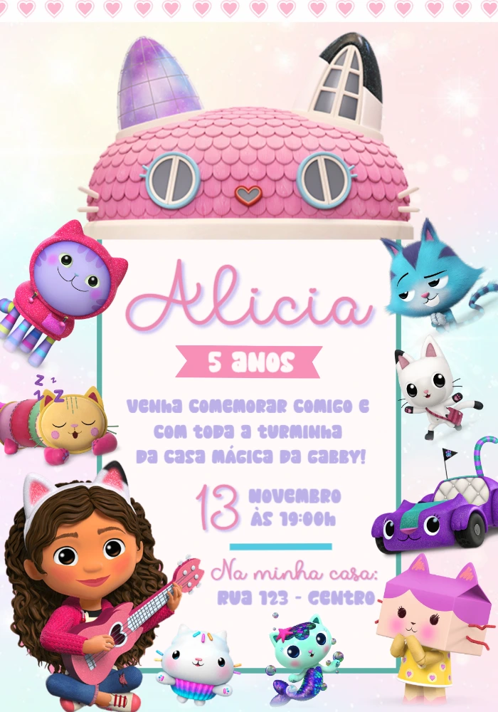 Convite Aniversário A Casa Mágica da Gabby para Editar Online