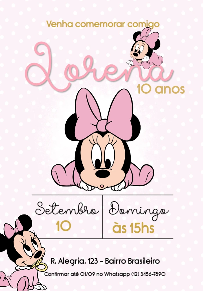 Convite de Aniversário Minnie Baby para Editar Online