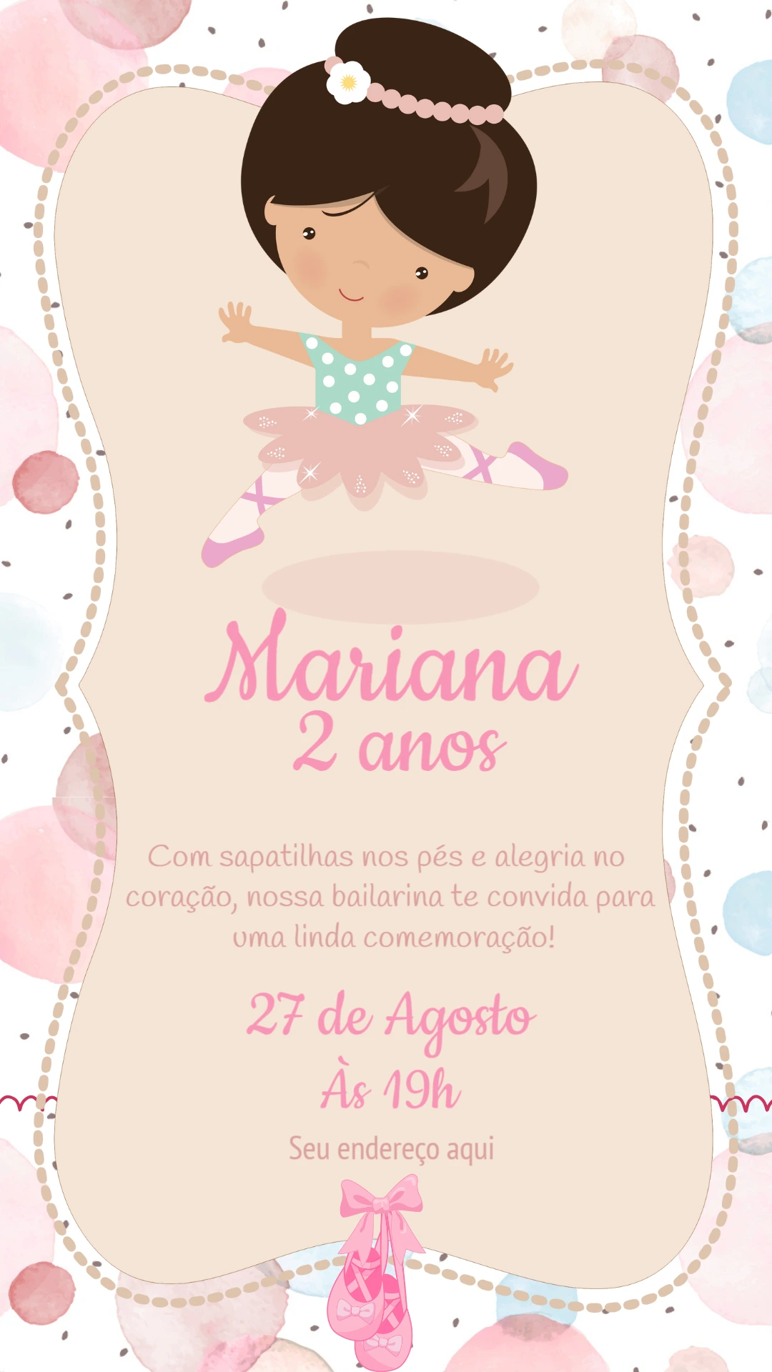 Convite de Aniversário Bailarina Delicada para Editar