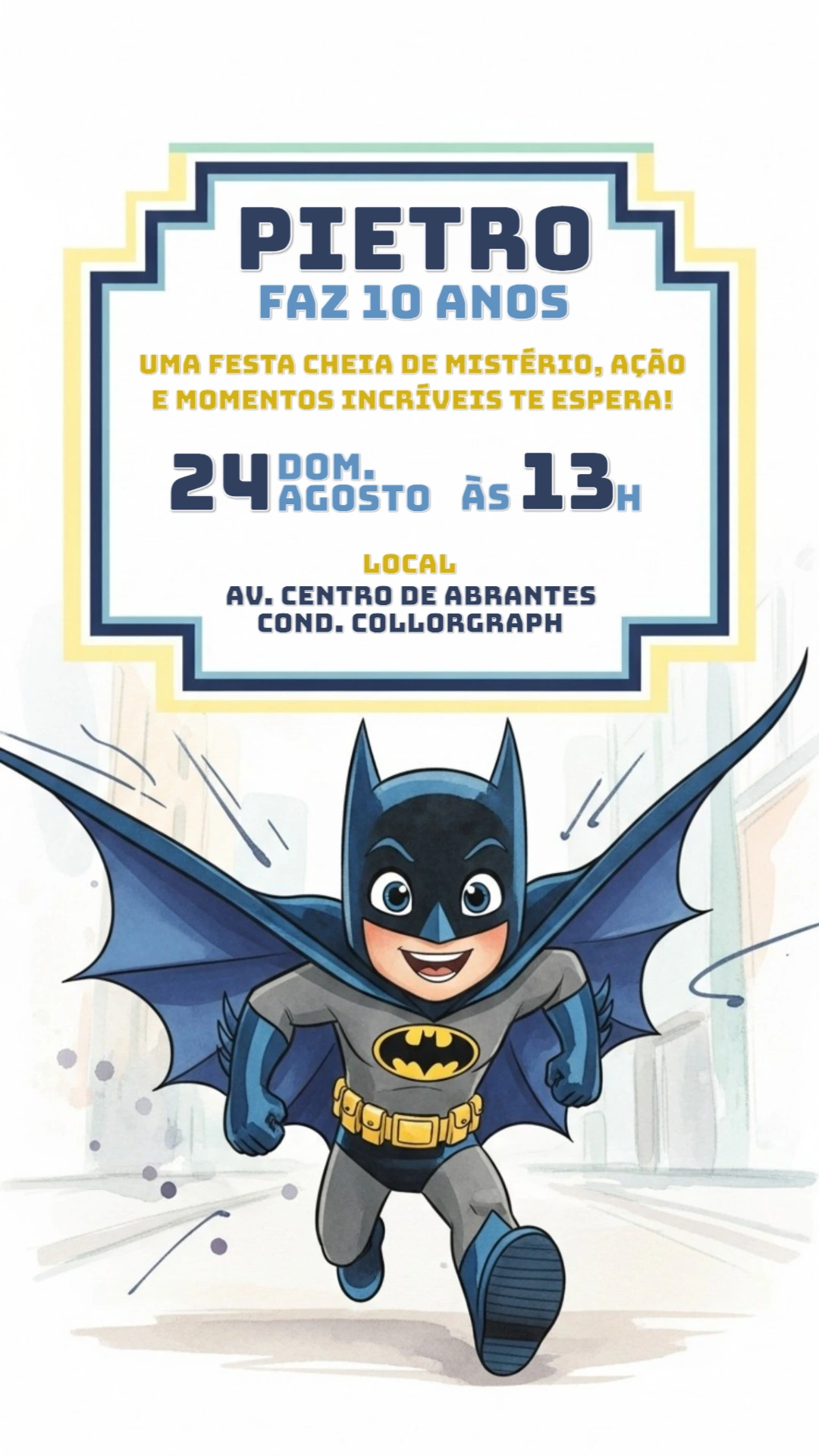 Convite de Aniversário Batman Editável Online para Imprimir