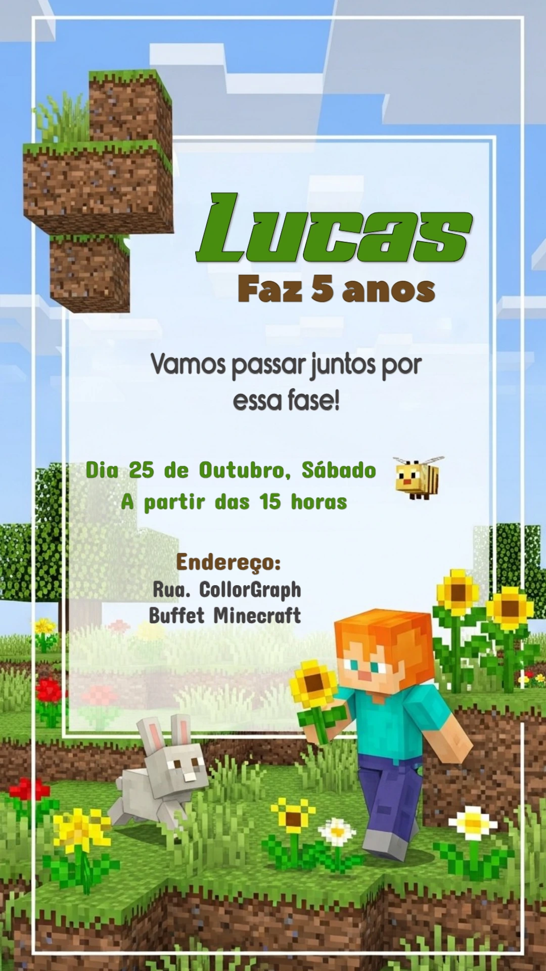 Convite de Aniversário Minecraft com Personagens para Editar