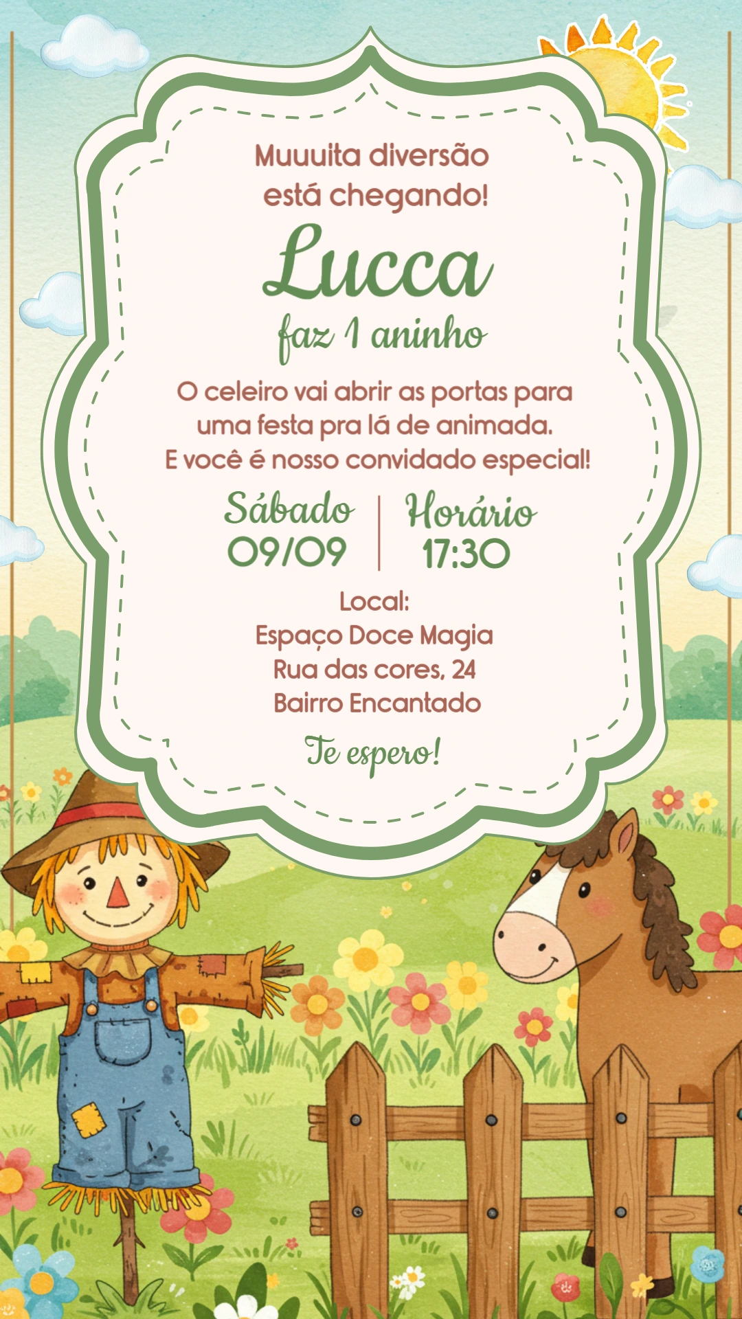 Convite Aniversário Fazendinha com Bichinhos para Editar Online