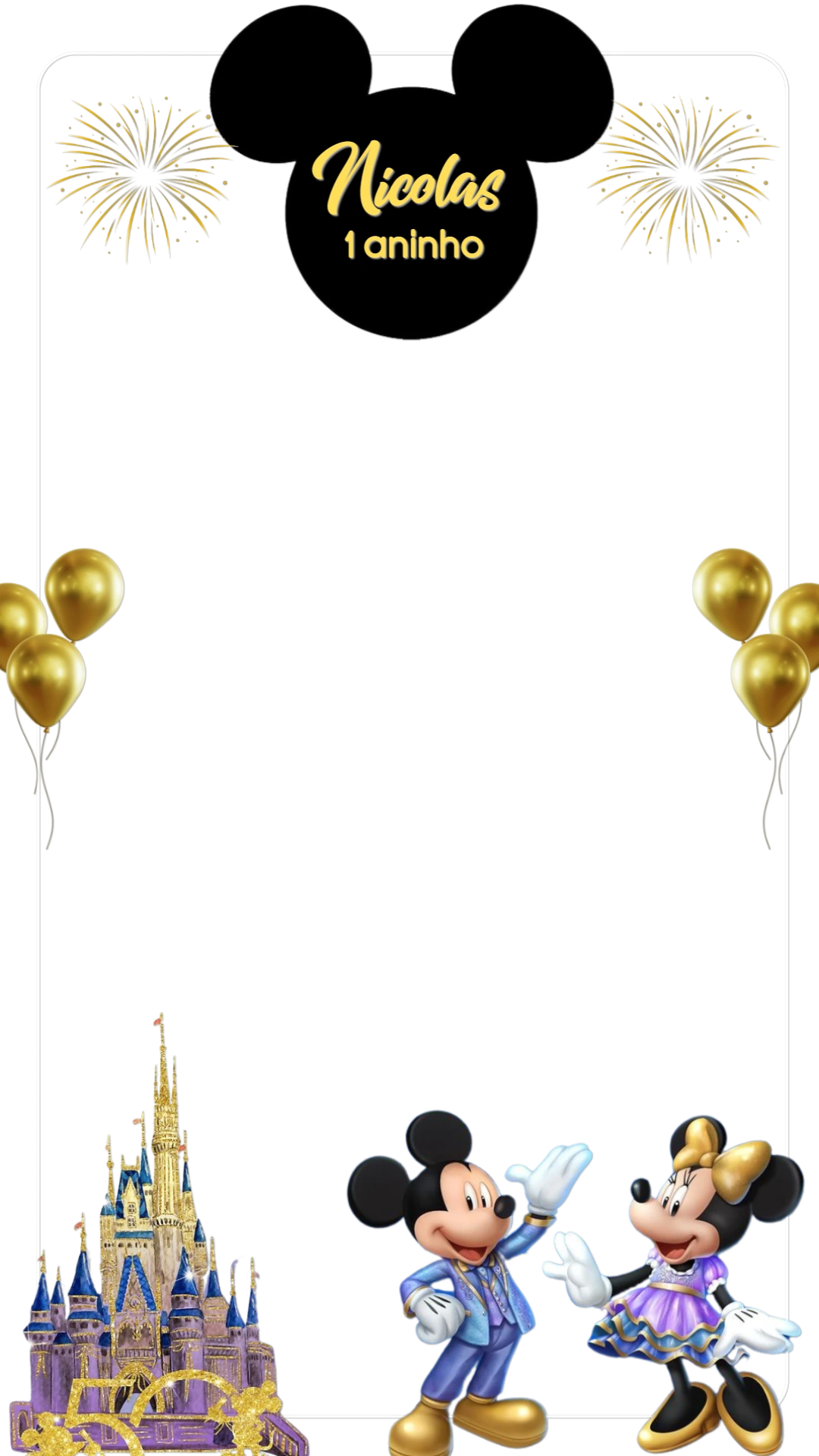Moldura de Aniversário Mickey e Minnie para Stories para Editar