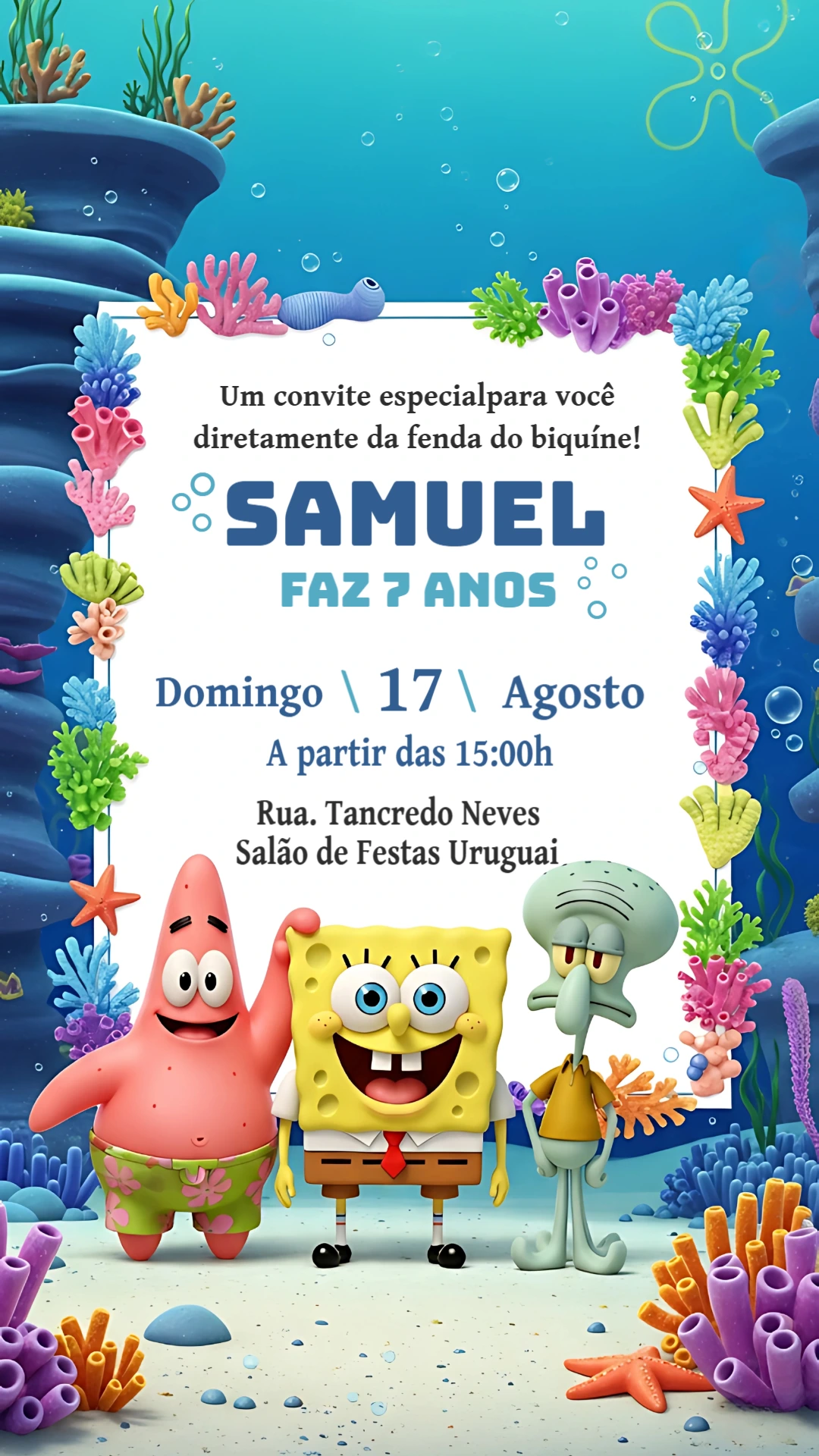 Convite de Aniversário Bob Esponja para Editar Online