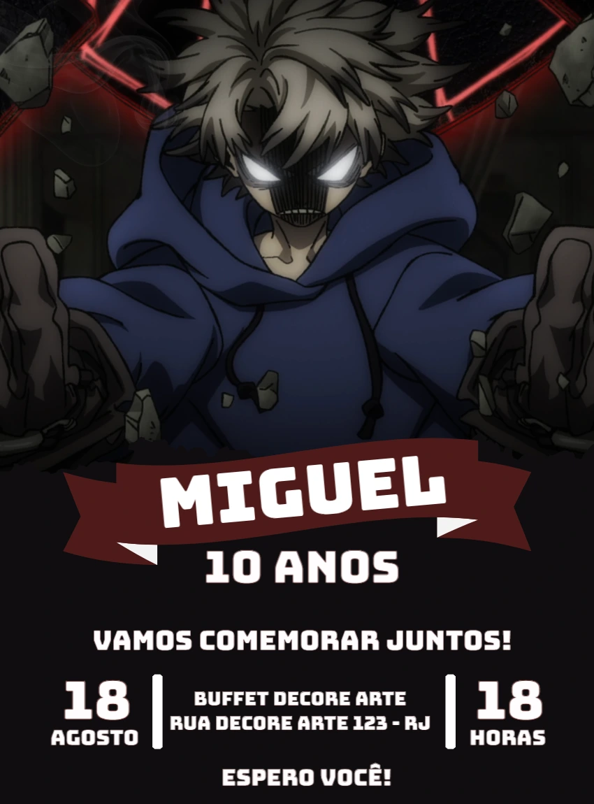 Convite Aniversário Tema Gachiakuta para Editar Online