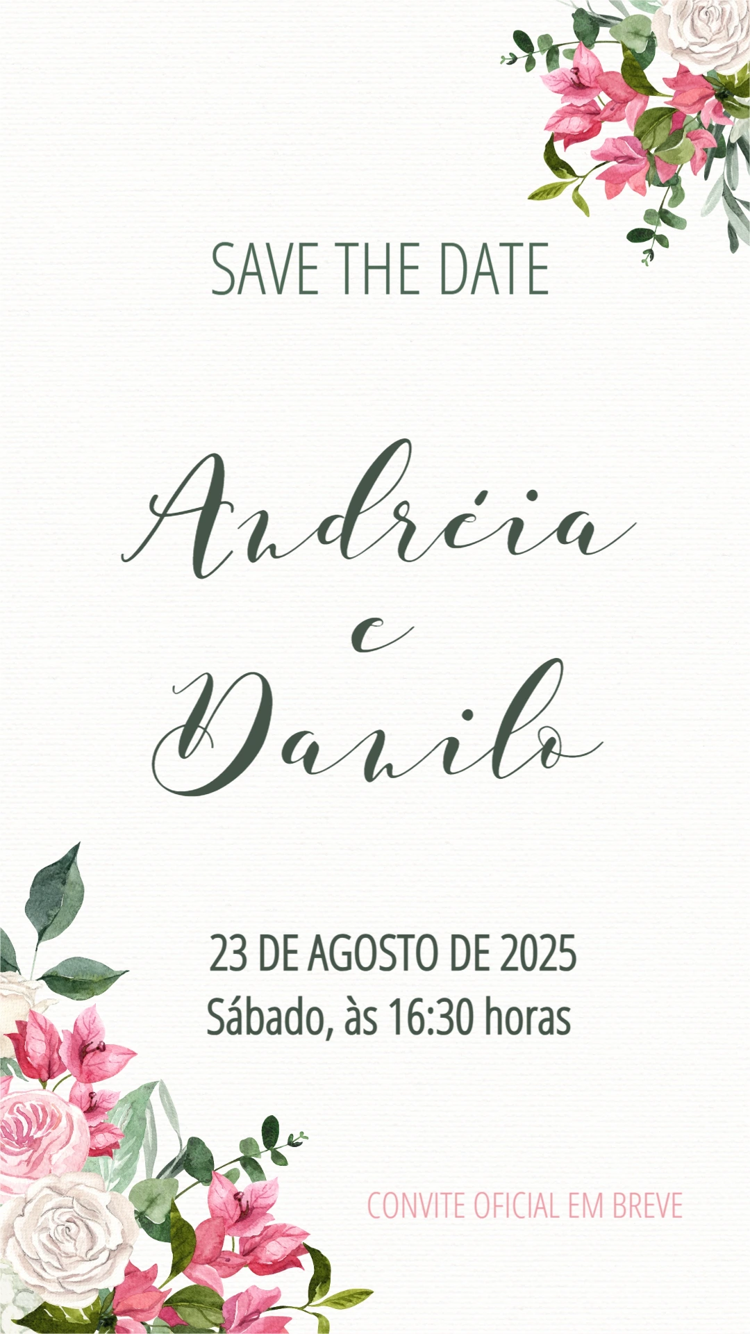 Save the Date Casamento Floral com Flores Rosas para Editar Online