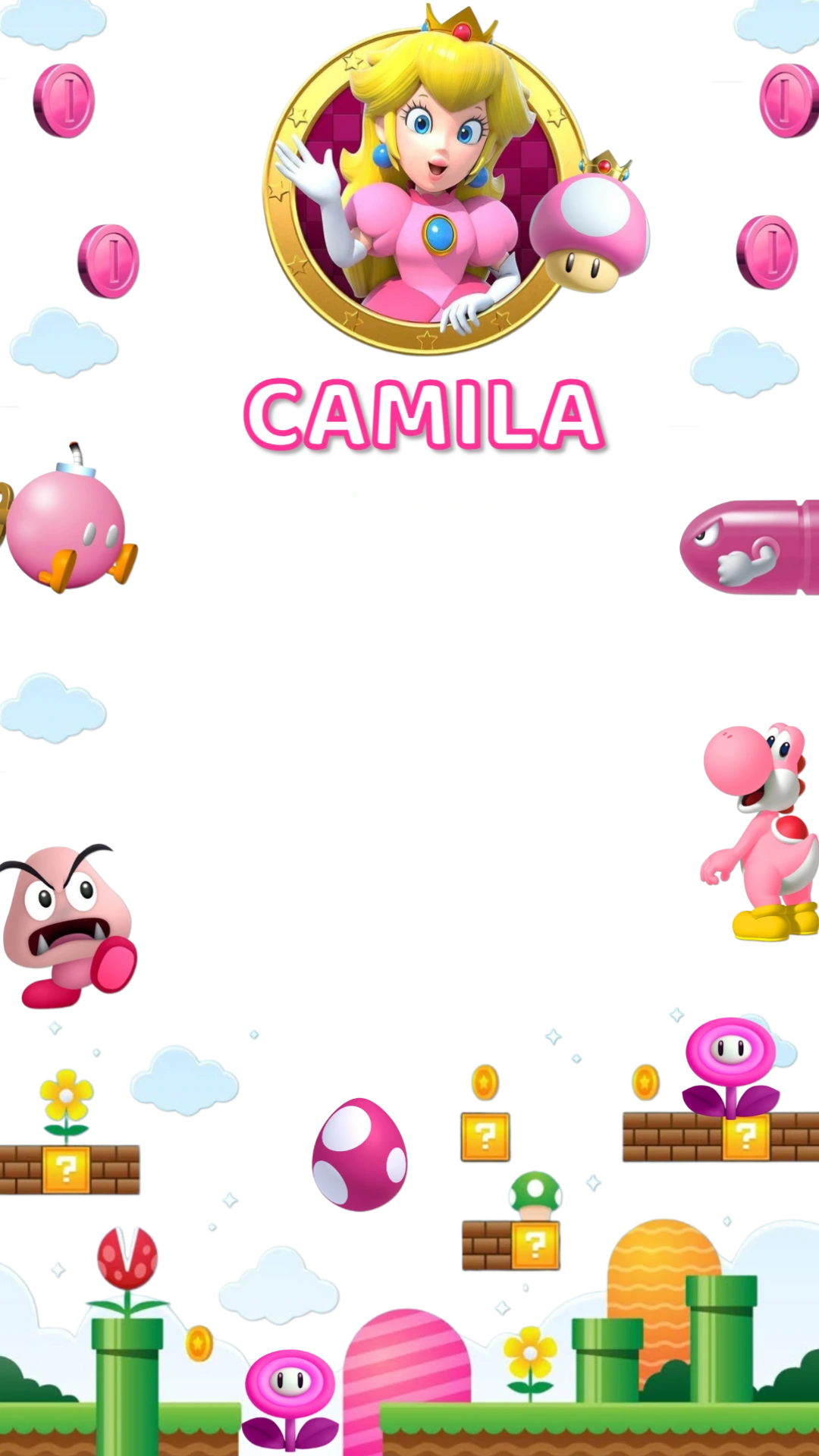 Moldura Aniversário Princesa Peach Super Mario para Editar