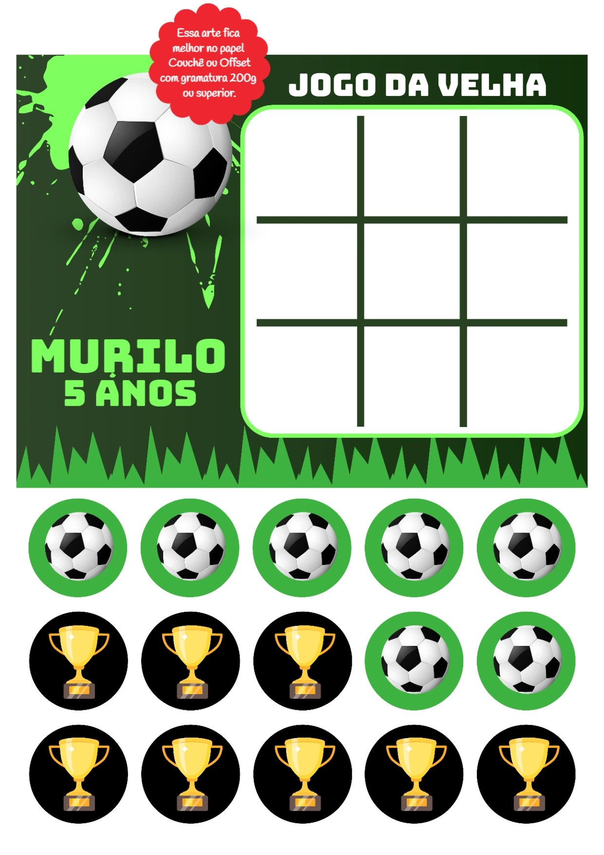 Lembrancinha Jogo da Velha Futebol Editável para Aniversário