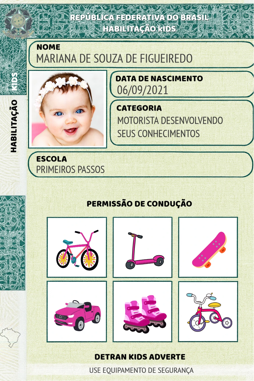 CNH Infantil com Foto para Editar Online e Imprimir