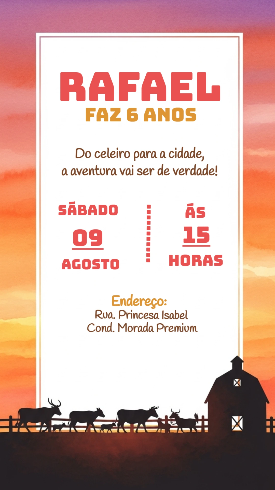 Convite Aniversário Fazendinha com Animais para Editar Online
