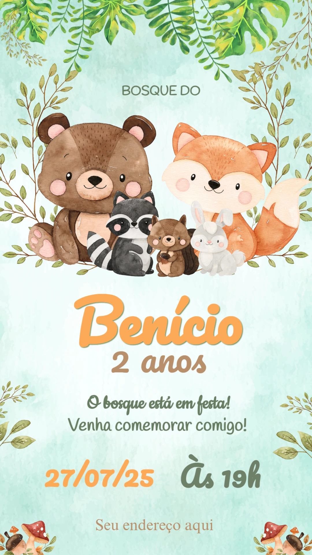 Convite de Aniversário Bosque Encantado para Editar Online
