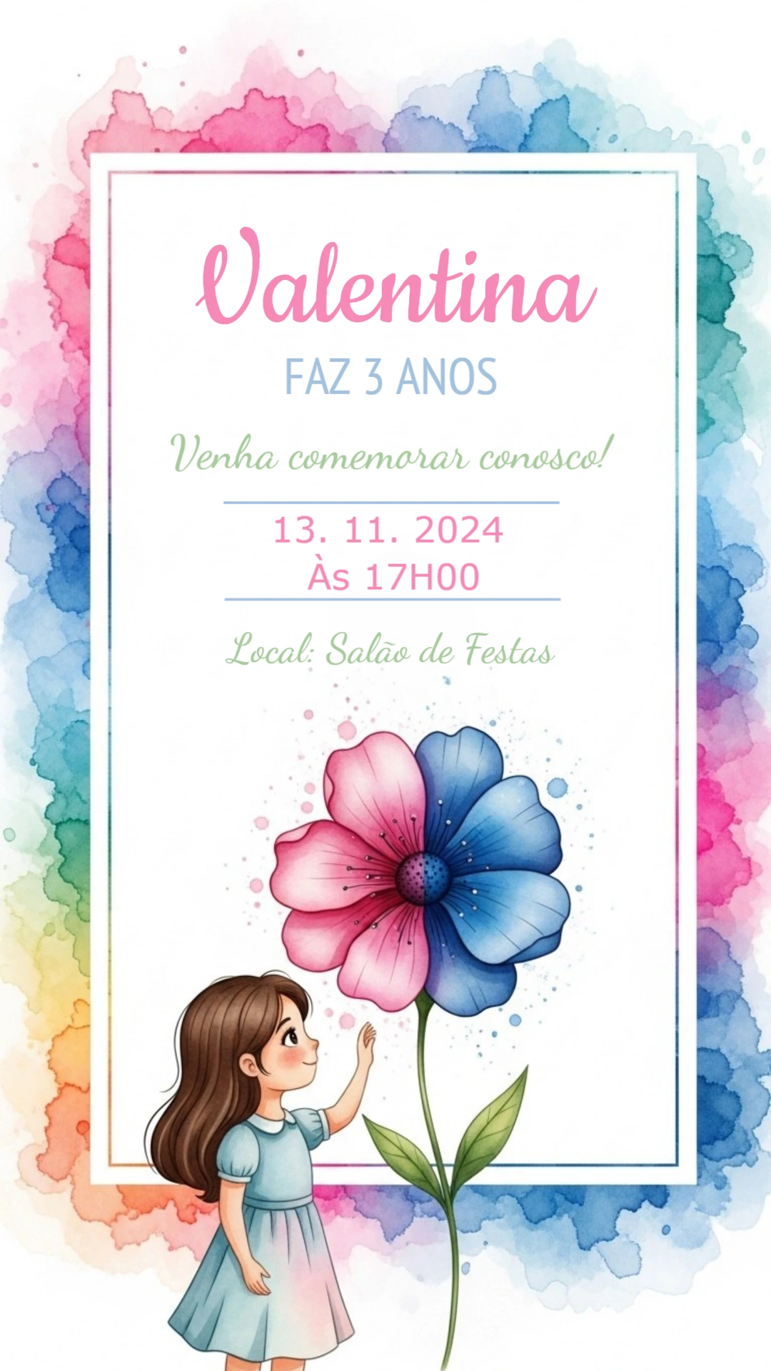 Convite Aniversário Jardim Encantado com Menina para Editar