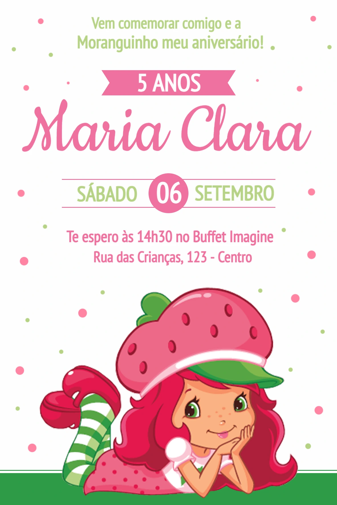 Convite de Aniversário Moranguinho para Editar Online