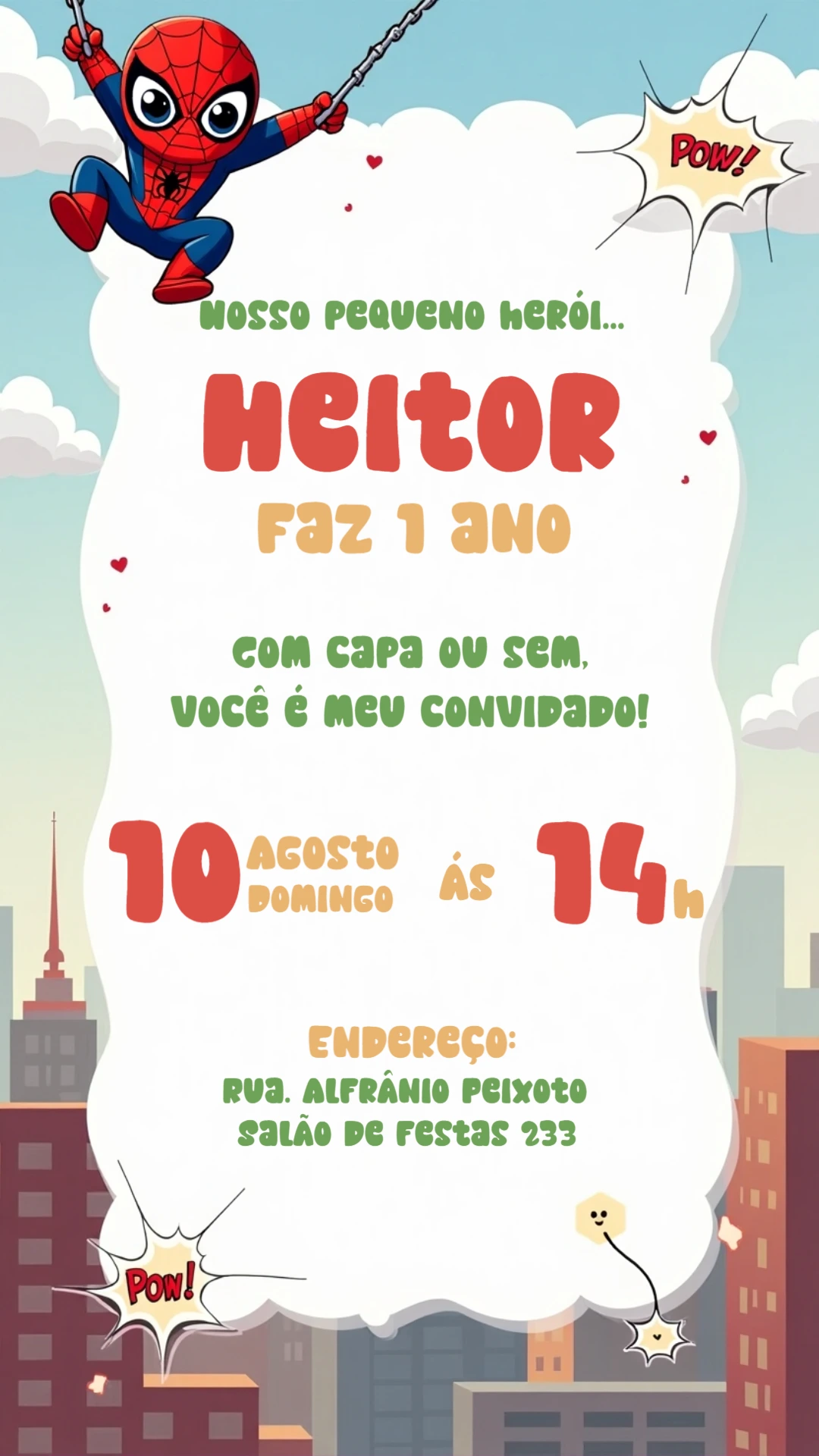 Convite Aniversário Homem Aranha para Editar Online