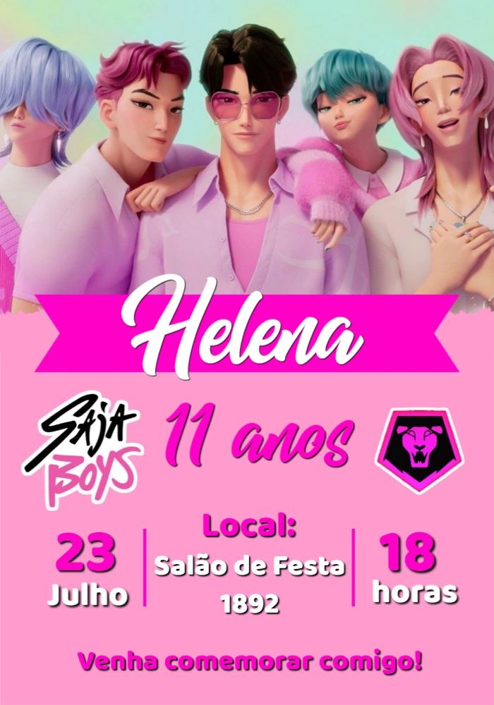 Convite de Aniversário Saja Boys para Editar Online e Imprimir