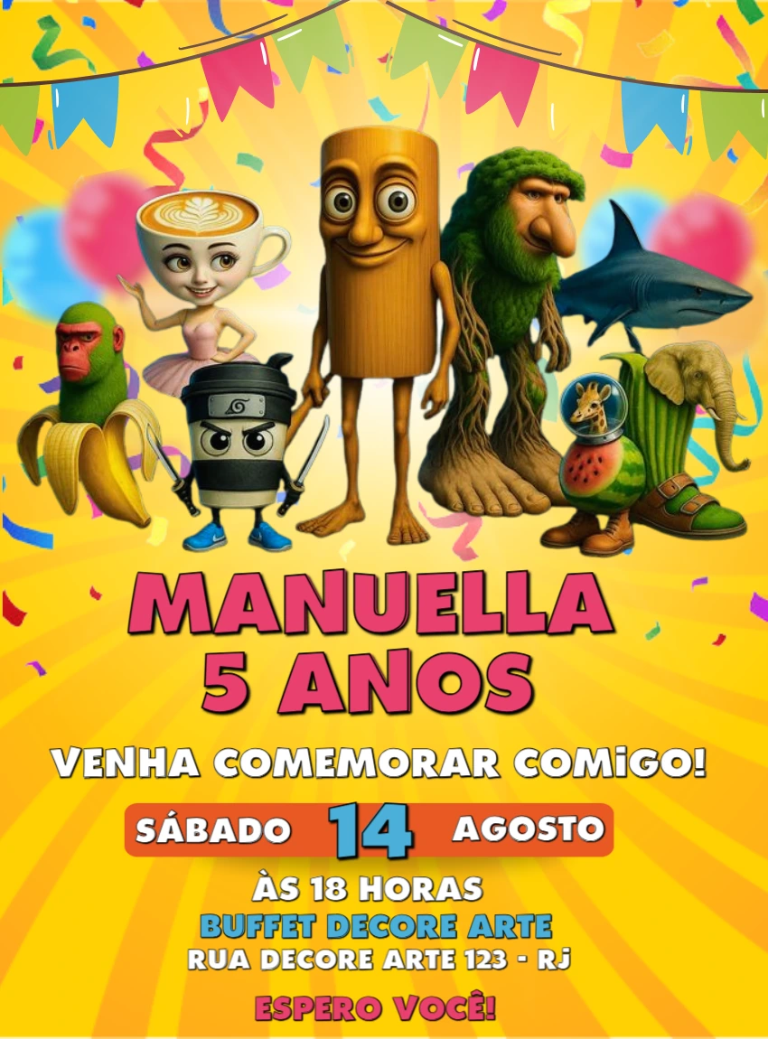 Convite de Aniversário Brainrot com Memes para Editar Online