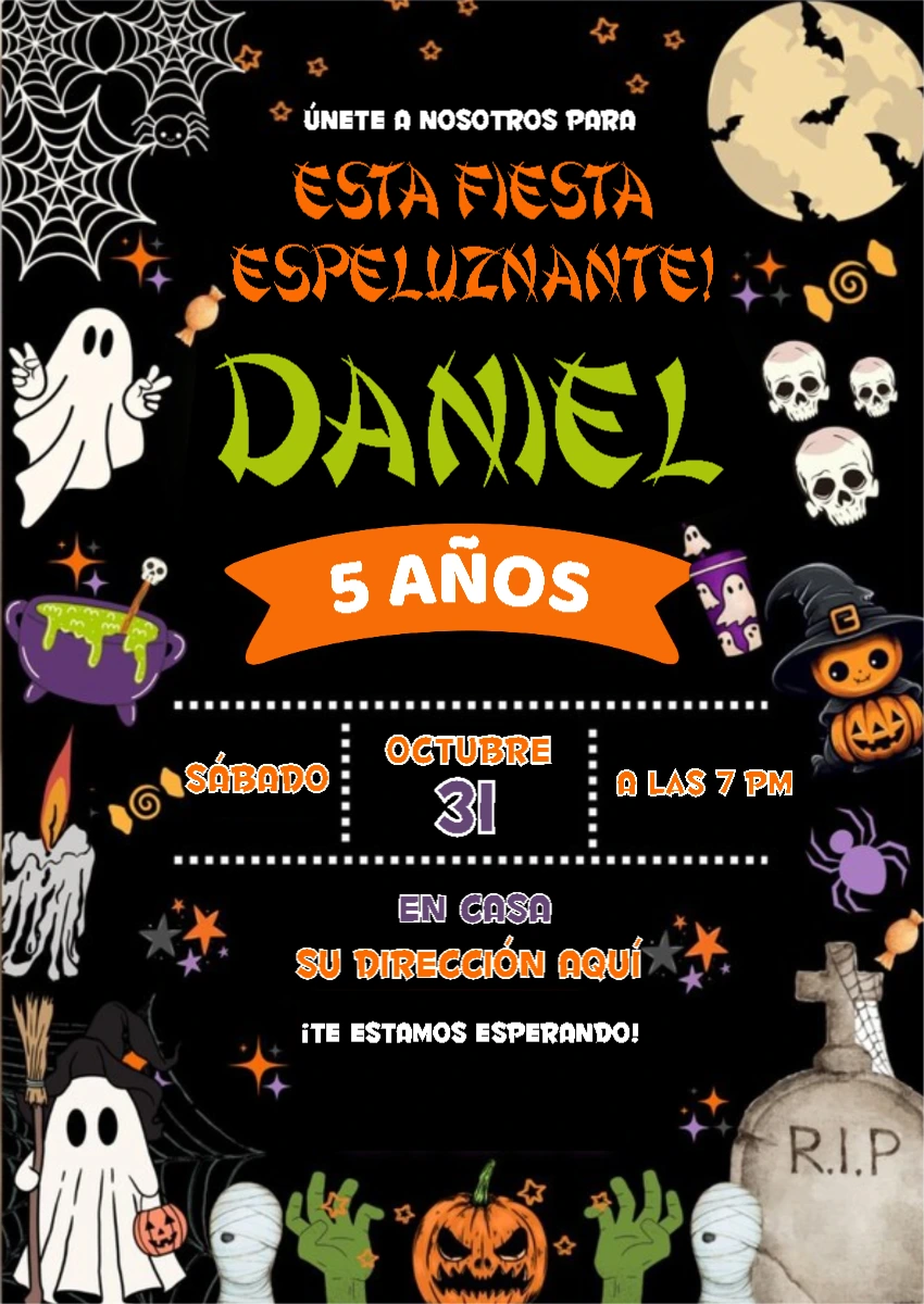 Invitación de Cumpleaños Halloween Espeluznante para Editar