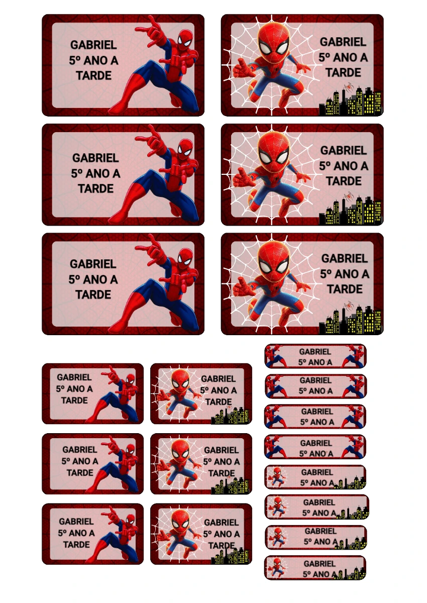 Kit de Etiquetas Escolares Homem-Aranha para Editar e Imprimir