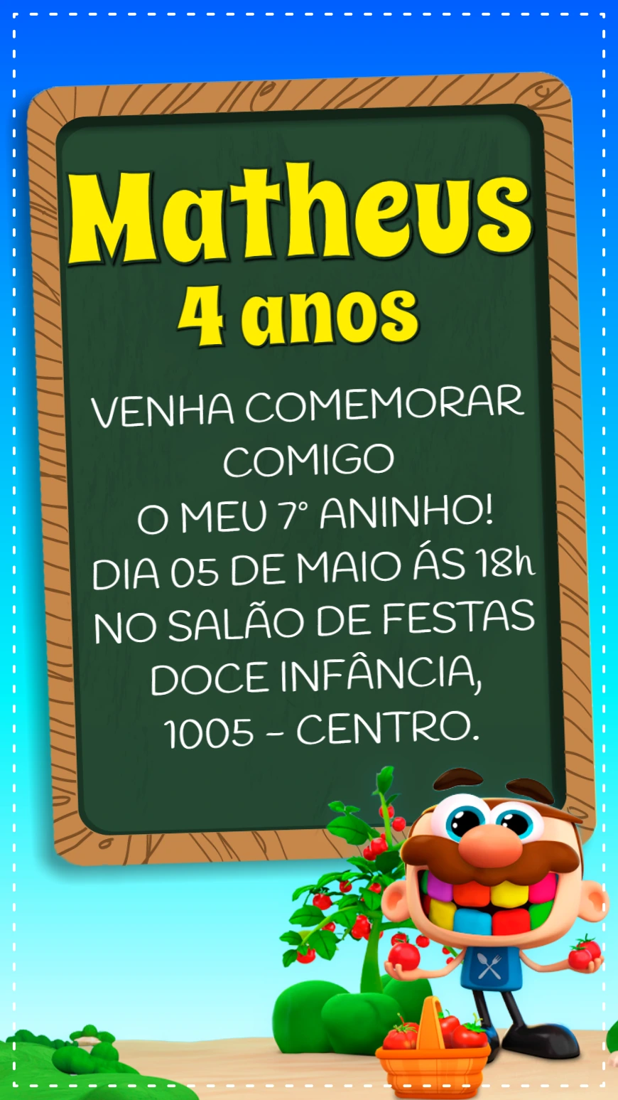 Convite Aniversário Tema Comilão com Personagem para Editar