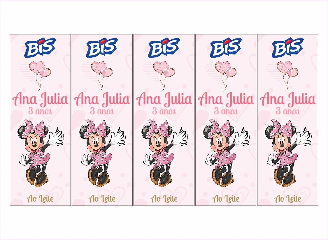 Rótulo Bis Minnie Rosa Editável Online para Imprimir