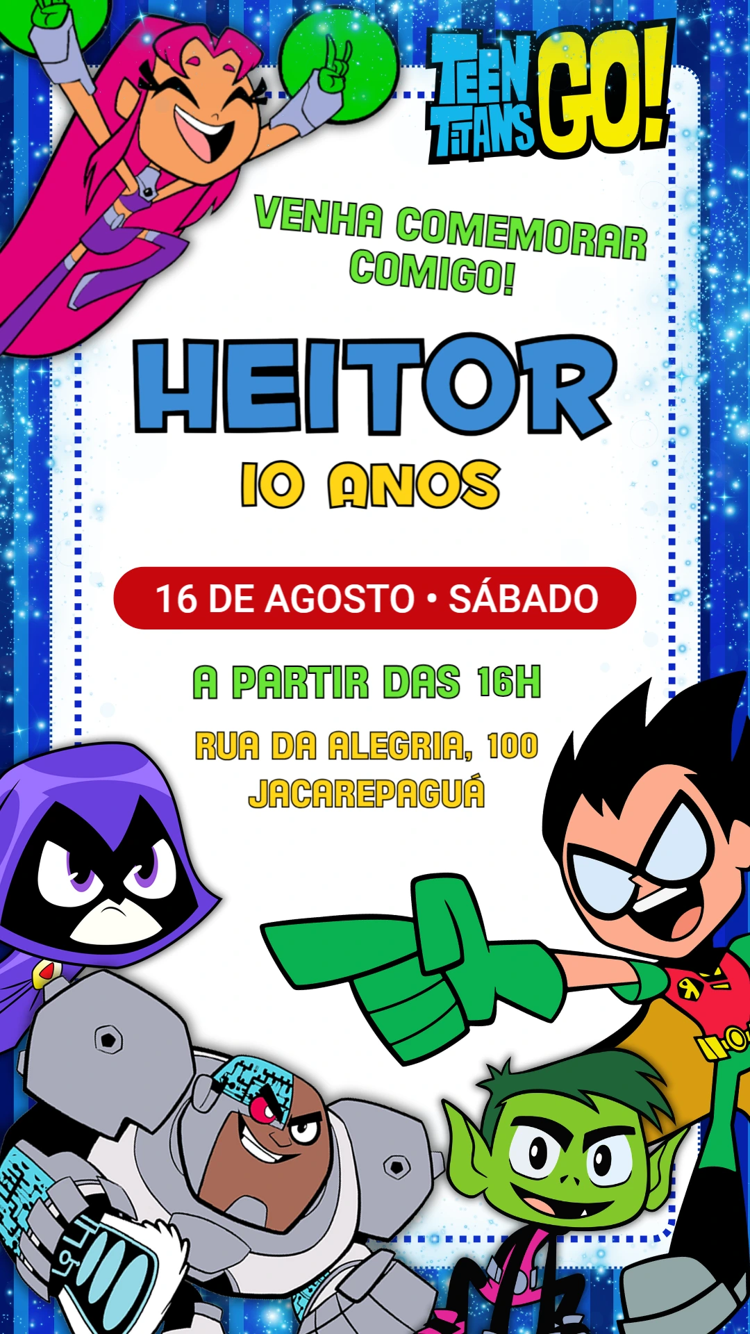 Convite Aniversário Jovens Titãs para Editar Online