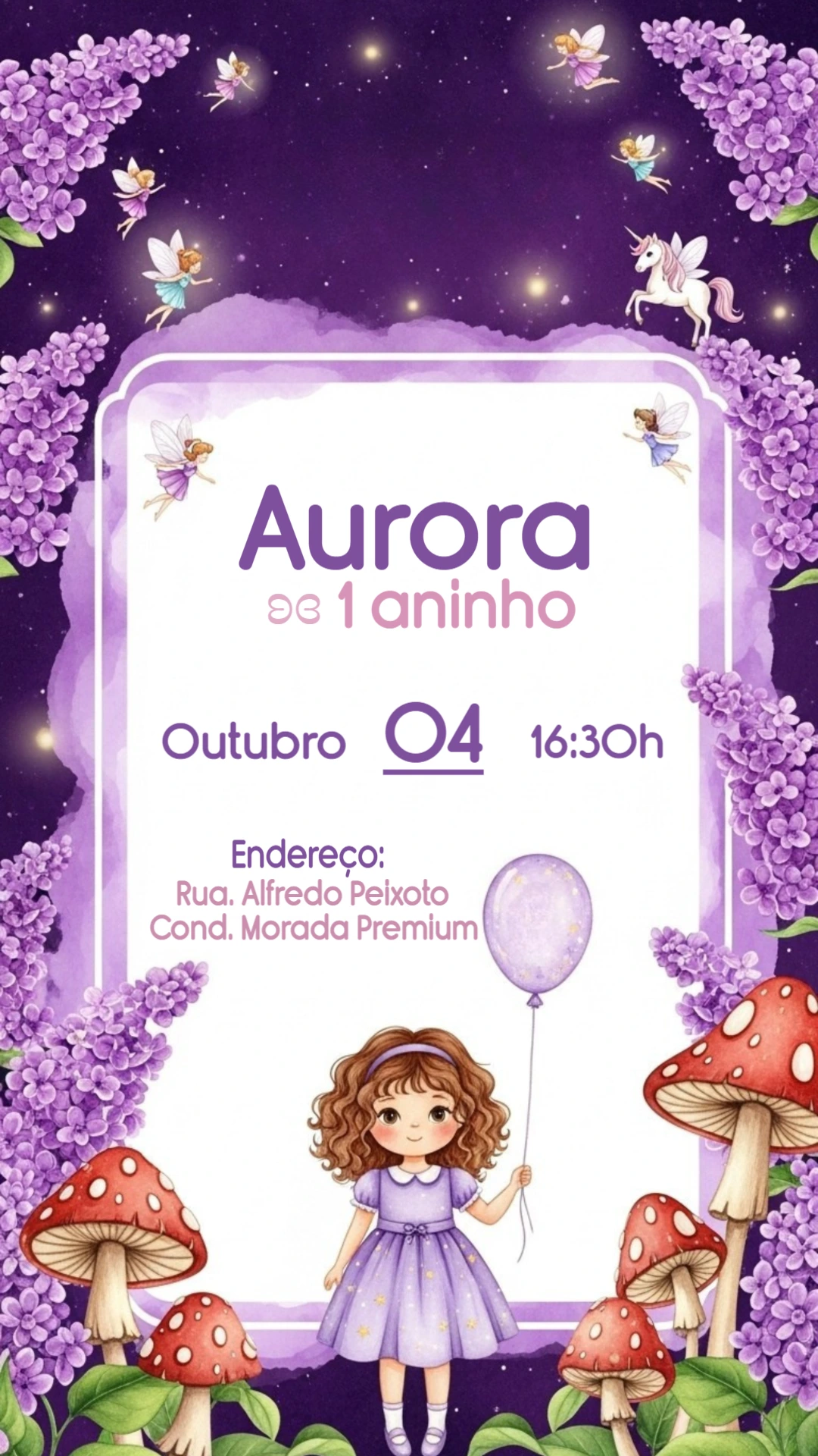 Convite Aniversário Jardim Encantado com Fadas para Editar