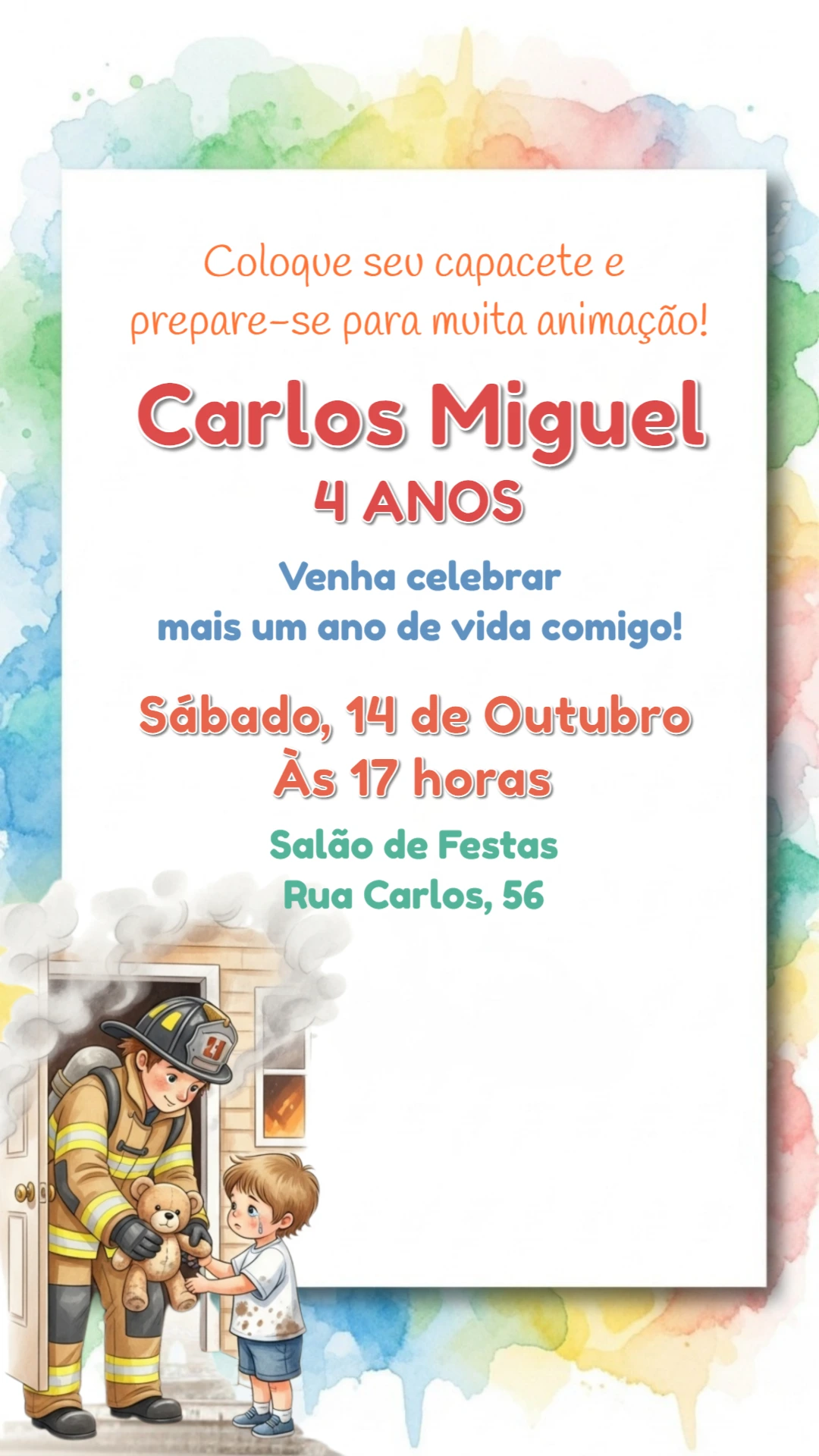 Convite Aniversário Bombeiro Herói para Editar Online