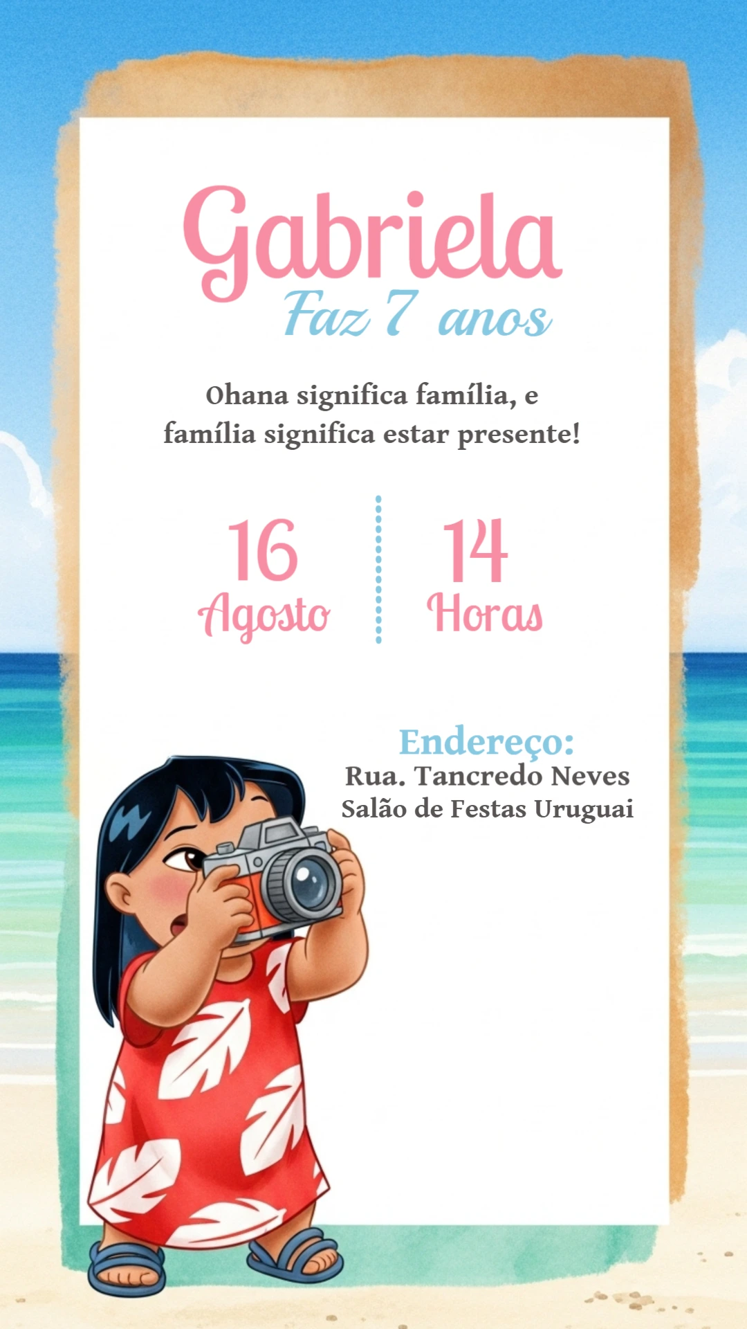 Convite de Aniversário Lilo e Stitch para Editar Online