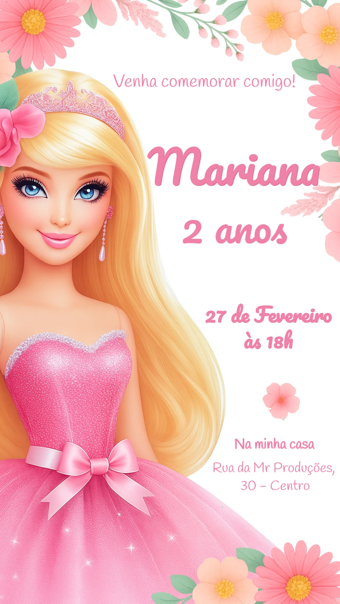 Convite de Aniversário Barbie Princesa para Editar Online