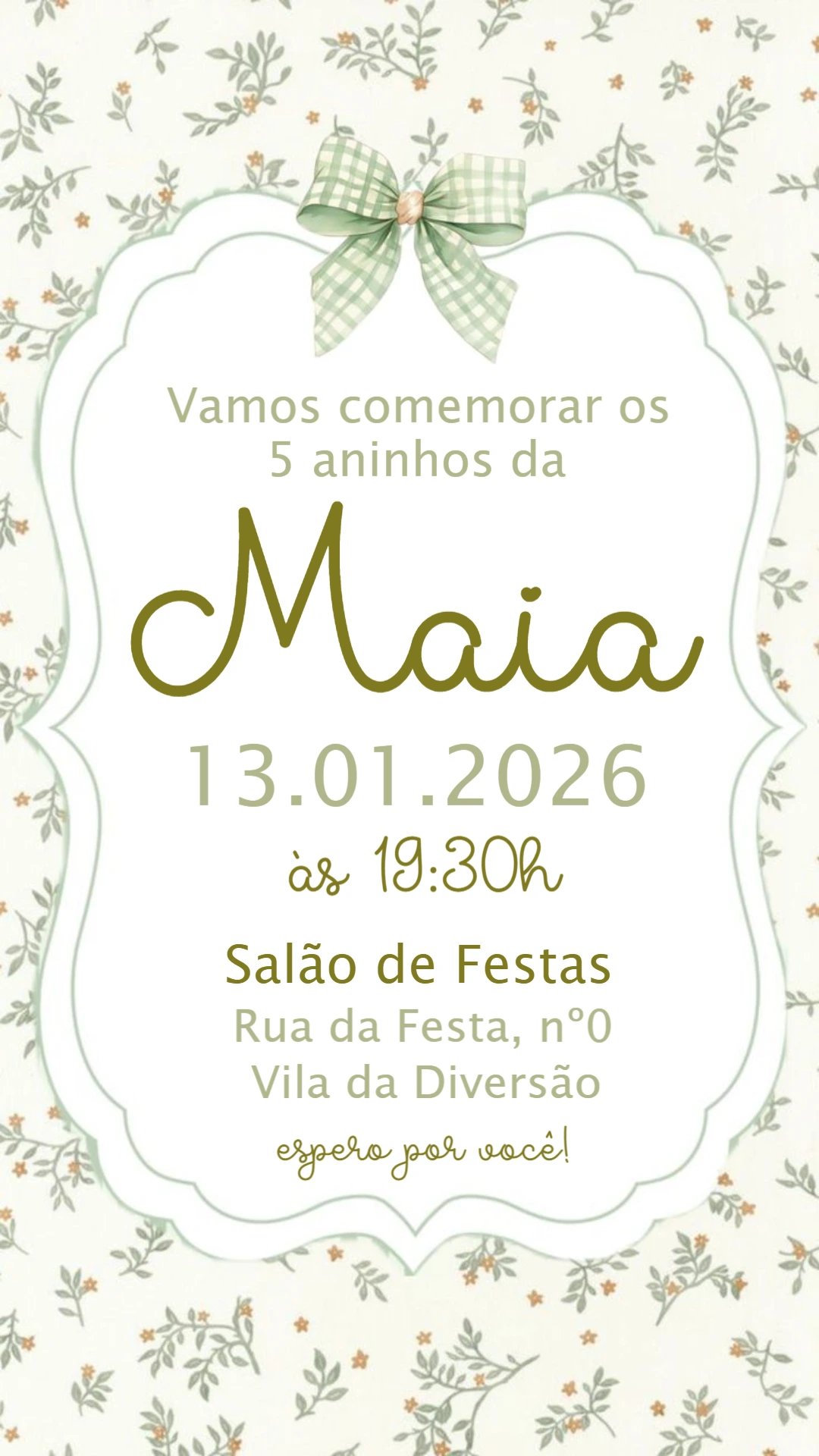 Convite de Aniversário Menina Floral Vintage Editável