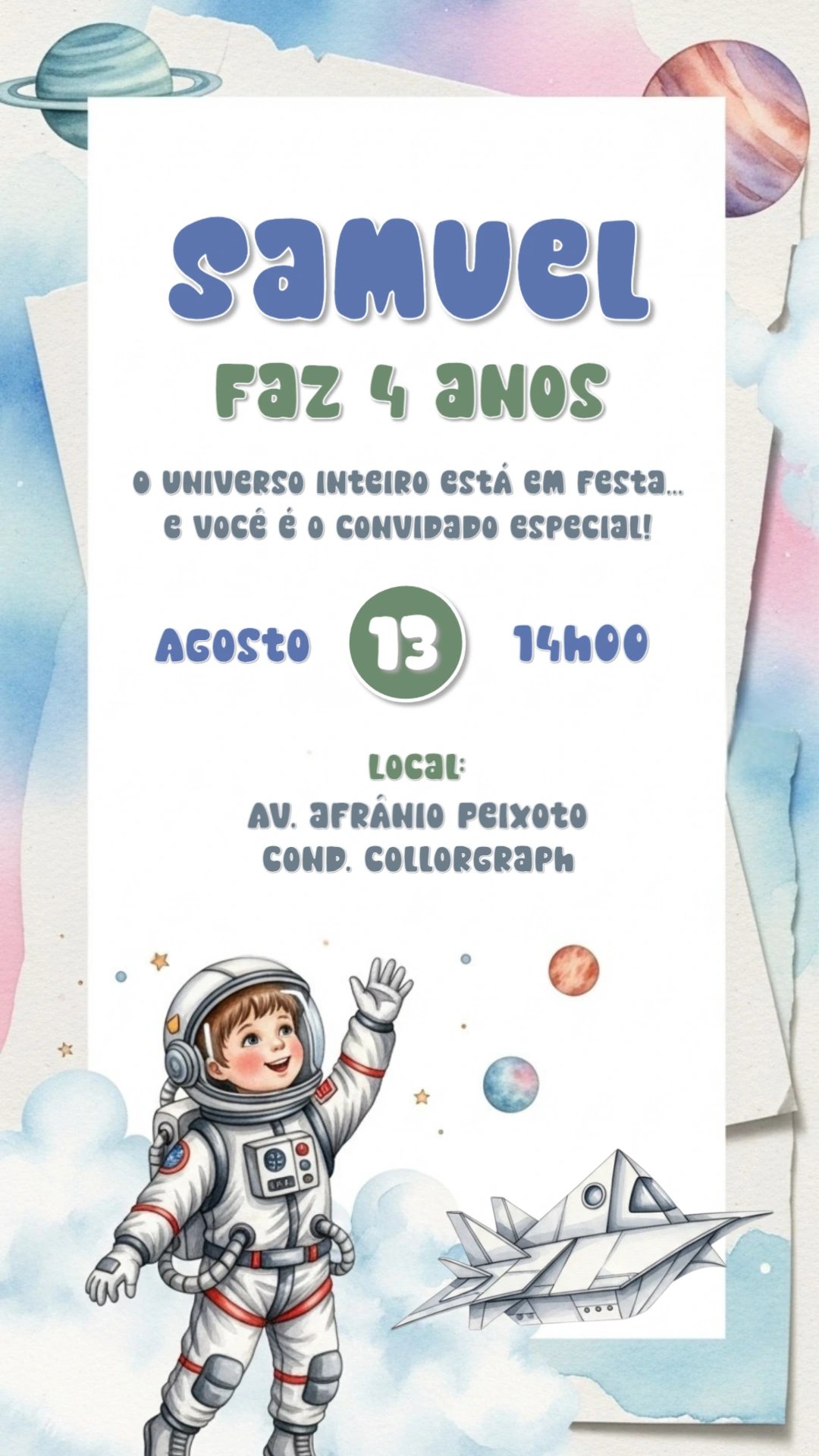 Convite Aniversário Astronauta Infantil para Editar Online