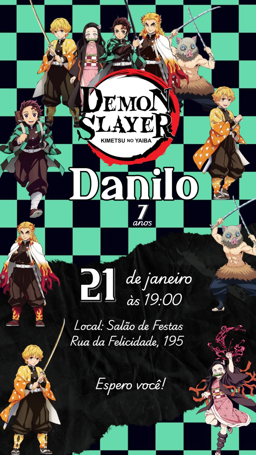 Convite de Aniversário Demon Slayer para Editar Online