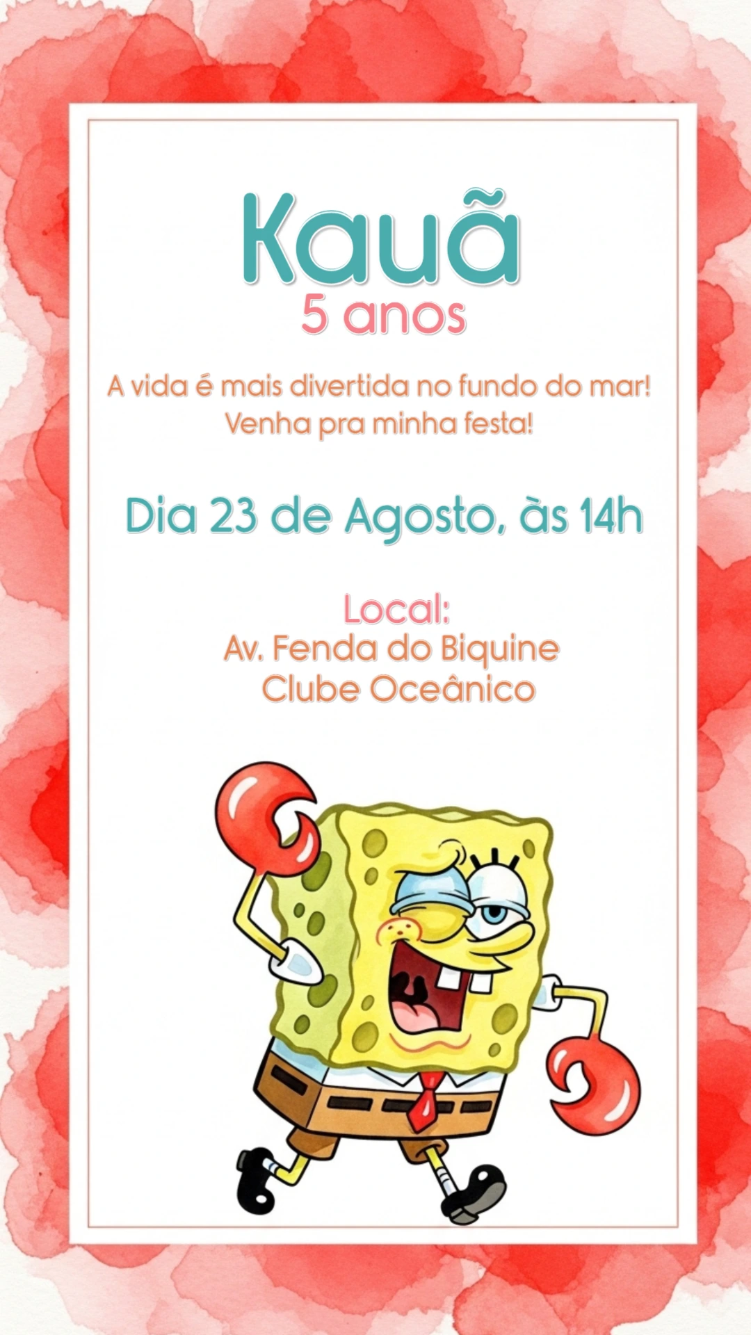 Convite de Aniversário Bob Esponja para Editar Online