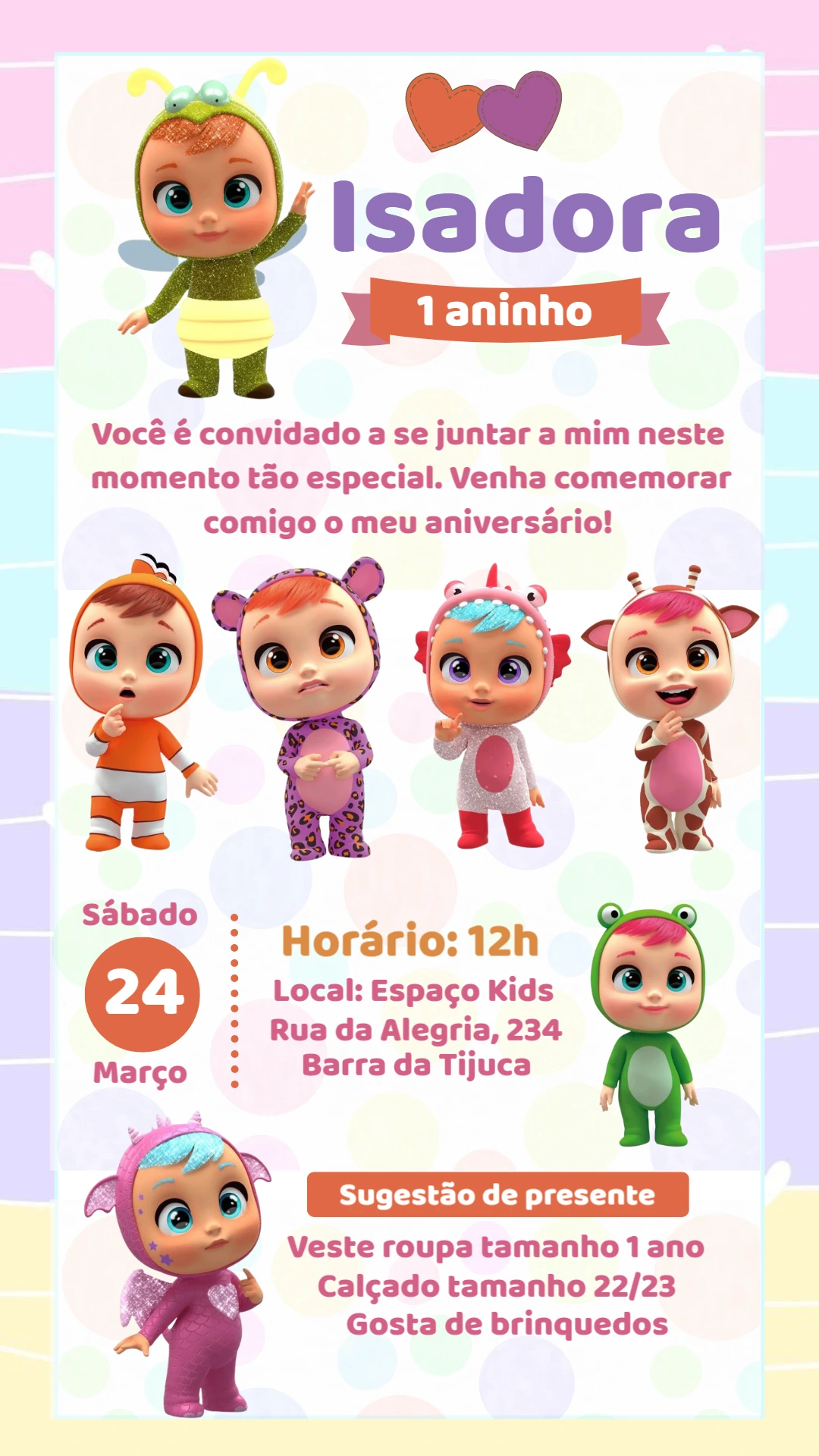 Convite de Aniversário Cry Babies para Editar Online