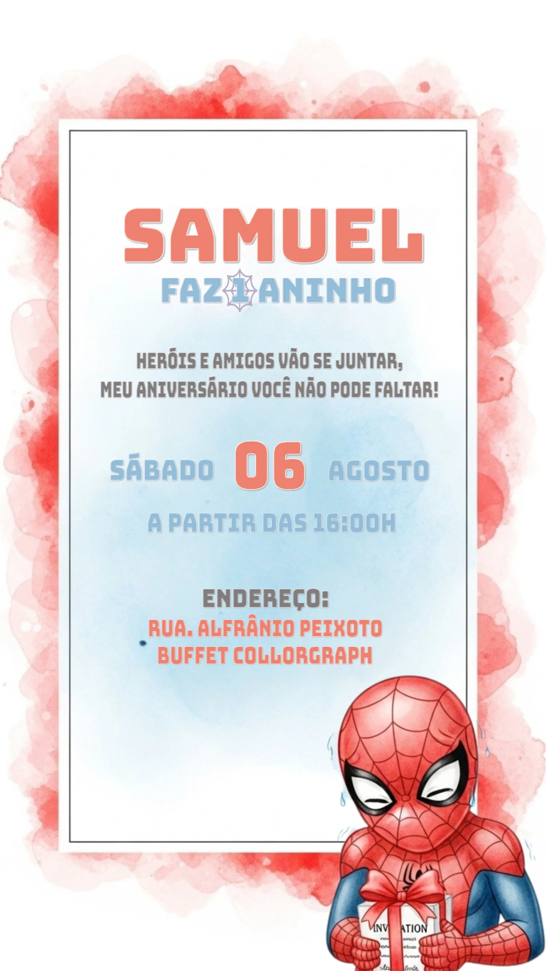 Convite de Aniversário Homem Aranha para Editar Online
