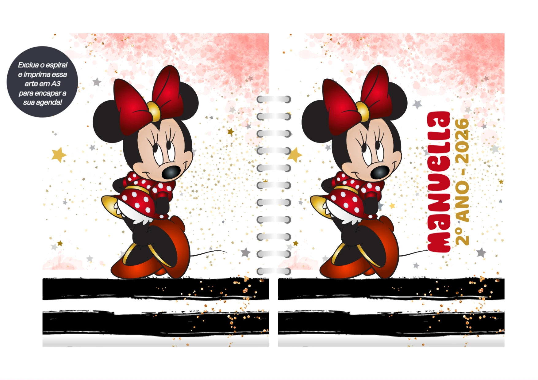 Capa de Agenda Minnie Vermelha para Editar e Imprimir