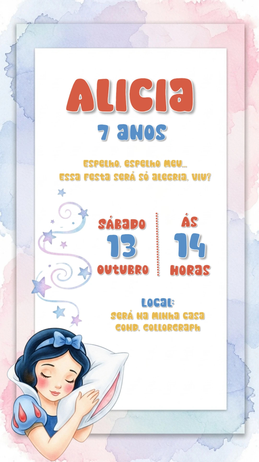 Convite Aniversário Branca de Neve para Editar Online