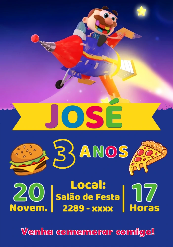 Convite de Aniversário José Comilão para Editar Online