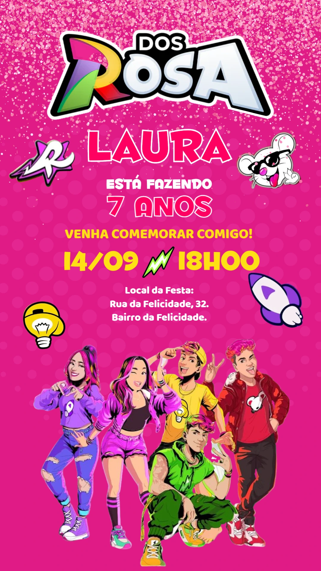 Convite de Aniversário Dos Rosa para Editar Online