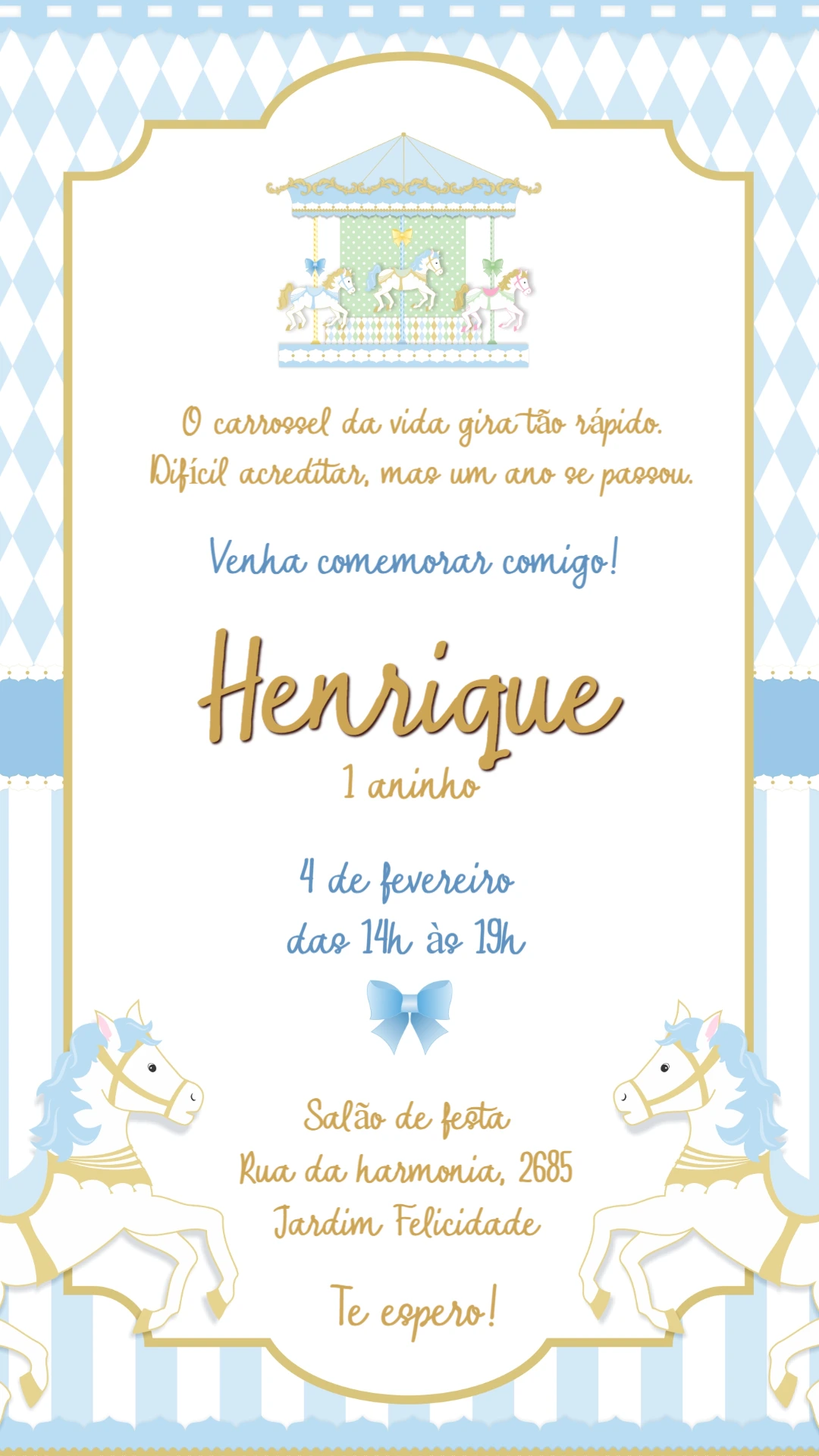 Convite Aniversário Carrossel Encantado para Editar Online