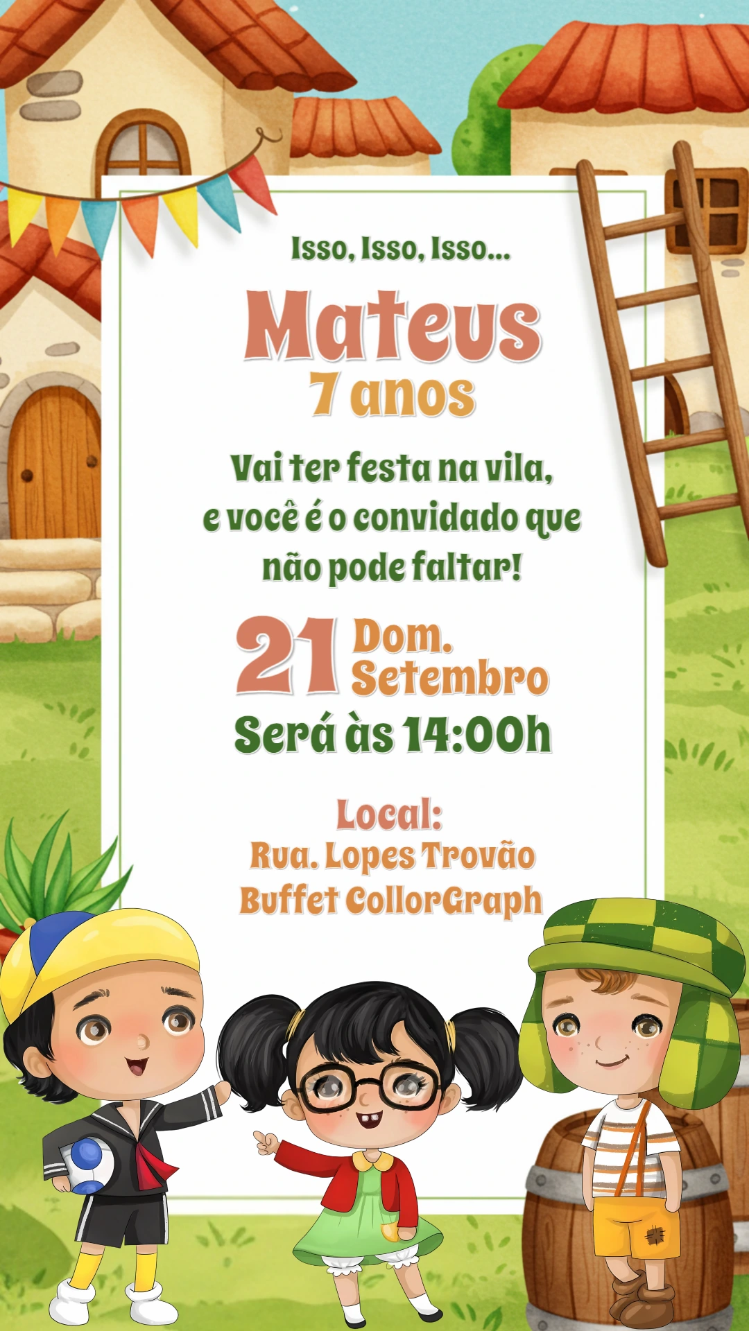 Convite Aniversário Chaves com a Turma da Vila para Editar