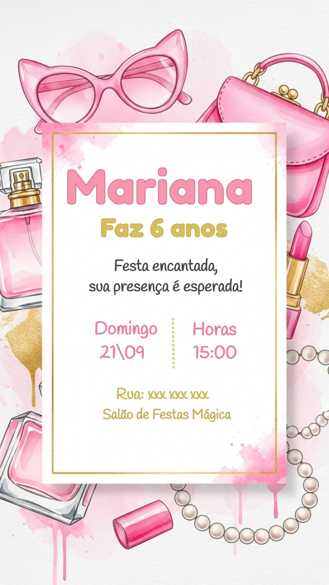 Convite Aniversário Maquiagem e Moda para Editar Online