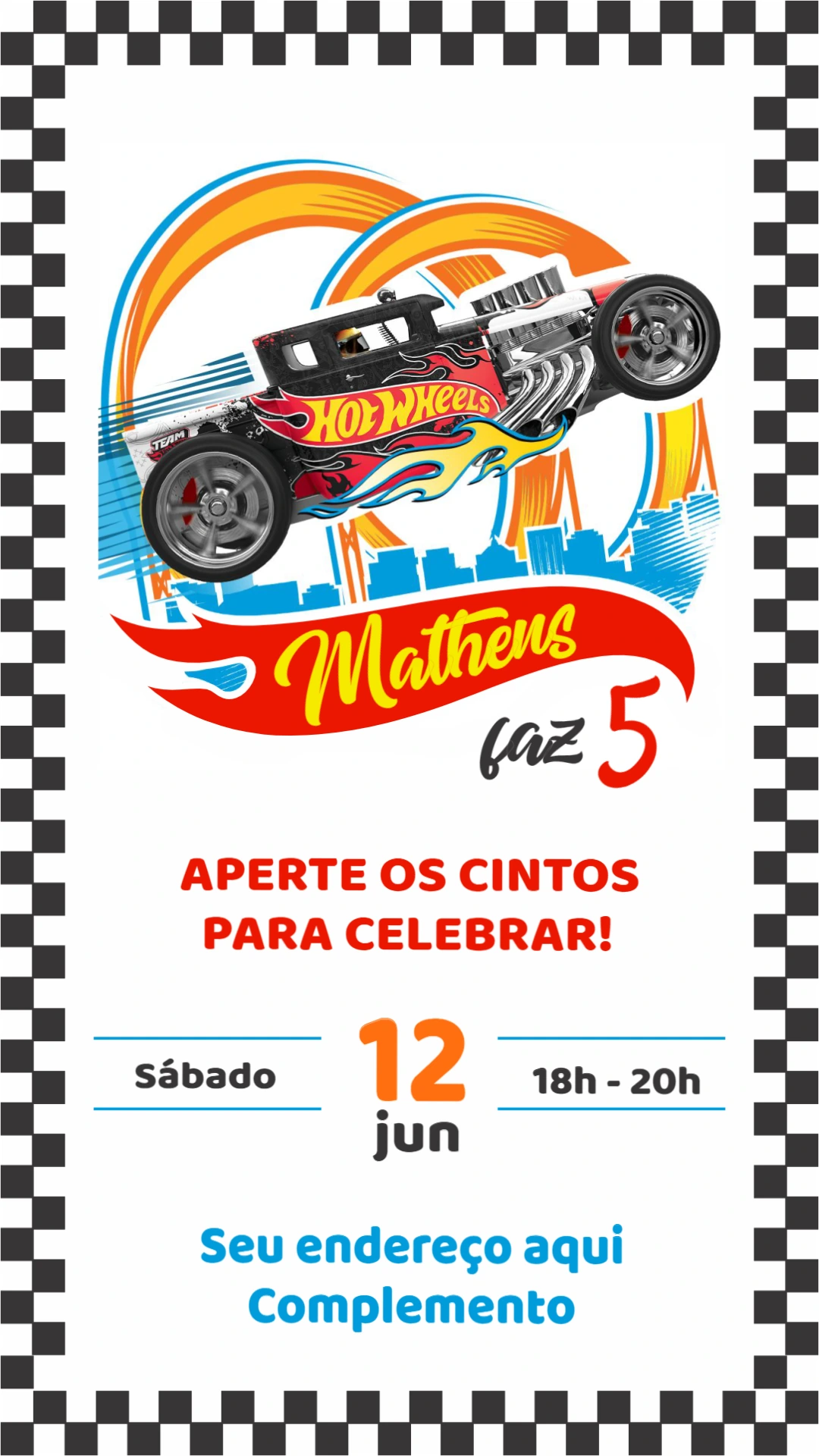 Convite de Aniversário Hot Wheels com Carros para Editar Online
