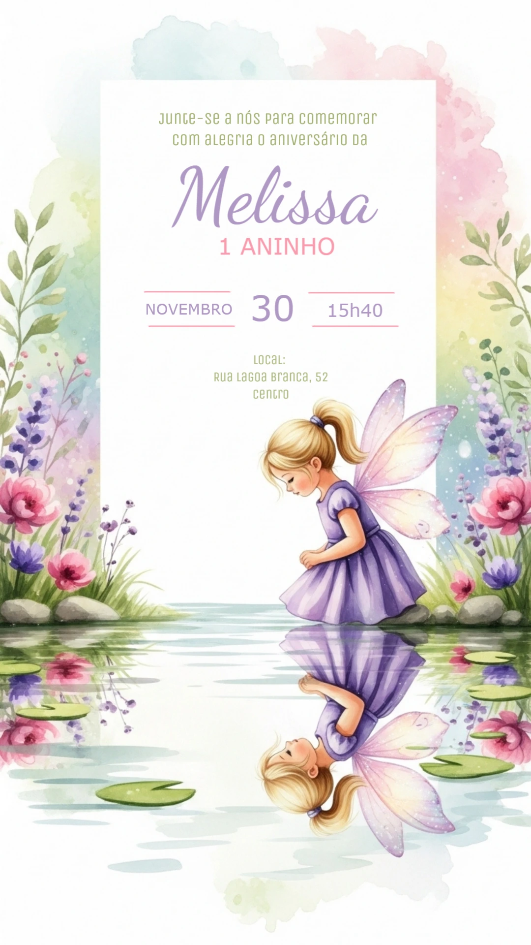 Convite Aniversário Jardim Encantado com Fada para Editar