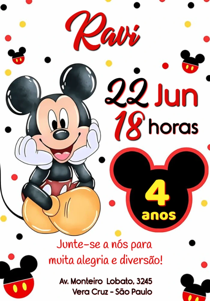 Convite de Aniversário Mickey Mouse para Editar Online